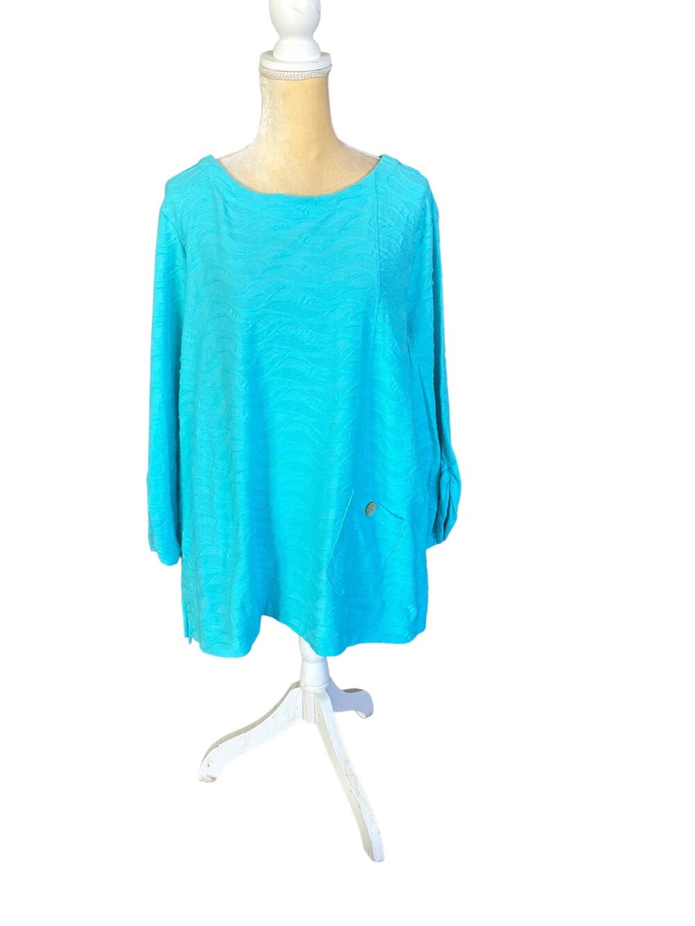 Ali Miles Aqua Blue Tunic Top Size 1X Boxy Lagenlook